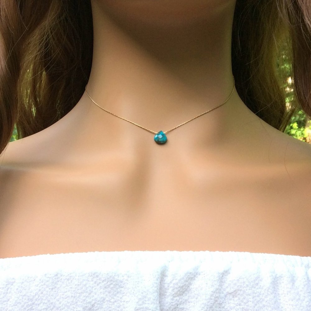 Turquoise choker necklace 14k gold filled - December birthstone, gemstone choker